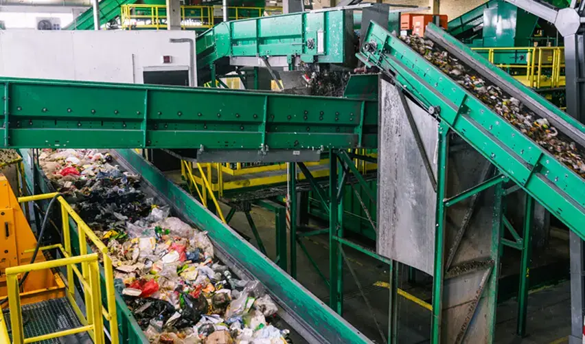 Detailed view of industrial plastic recycling process
